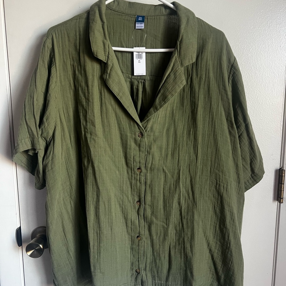 Brand New With Tags! Old Navy Olive Linen Button Down Shirt - Tall